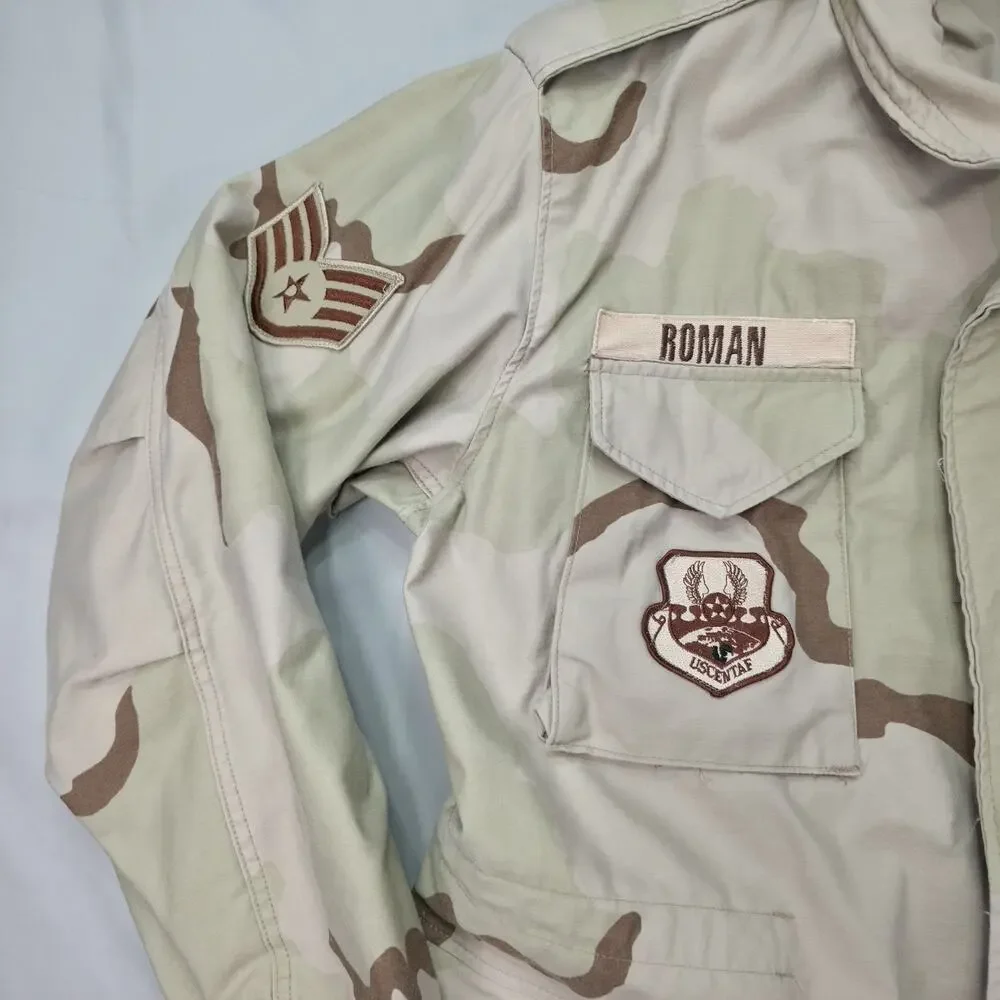US Air Force DCU Desert Camo Field Jacket 1999 Large Long Patched USAF Vintage